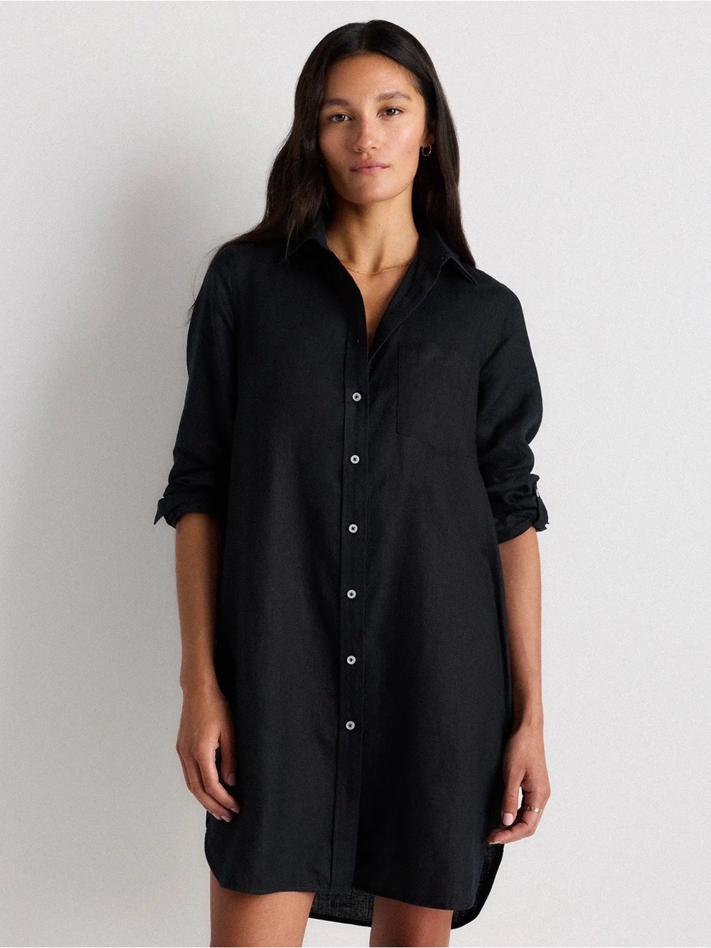 NWT Quince Black Long-Sleeve Linen Shirt Dress